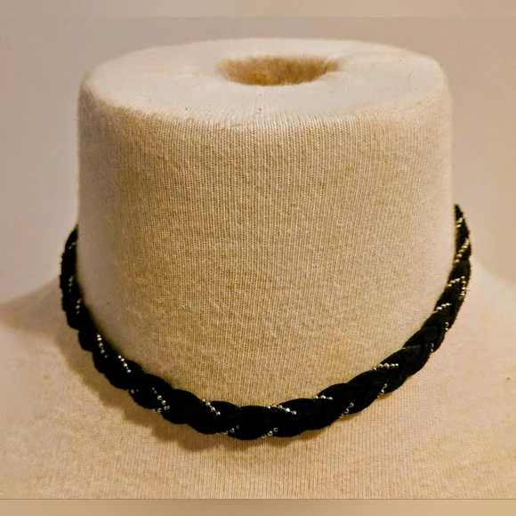 Mexx Vintage Leather & Metal Retro Choker/Bracelet; Black; 15"; Braided; Tassels - Picture 9 of 16